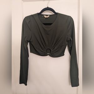 Olive long sleeve crop top - M